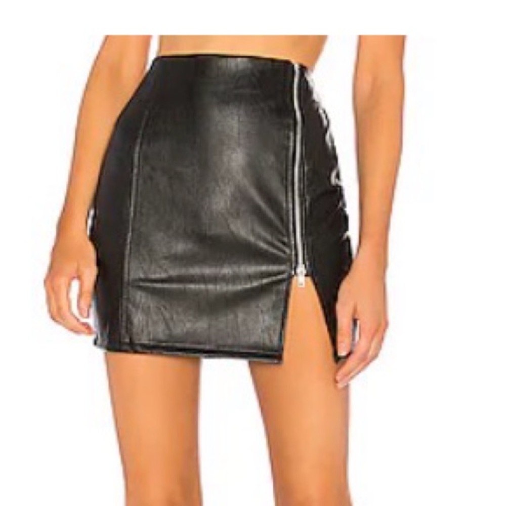 superdown Black Faux Leather Zip-Slit Mini Skirt